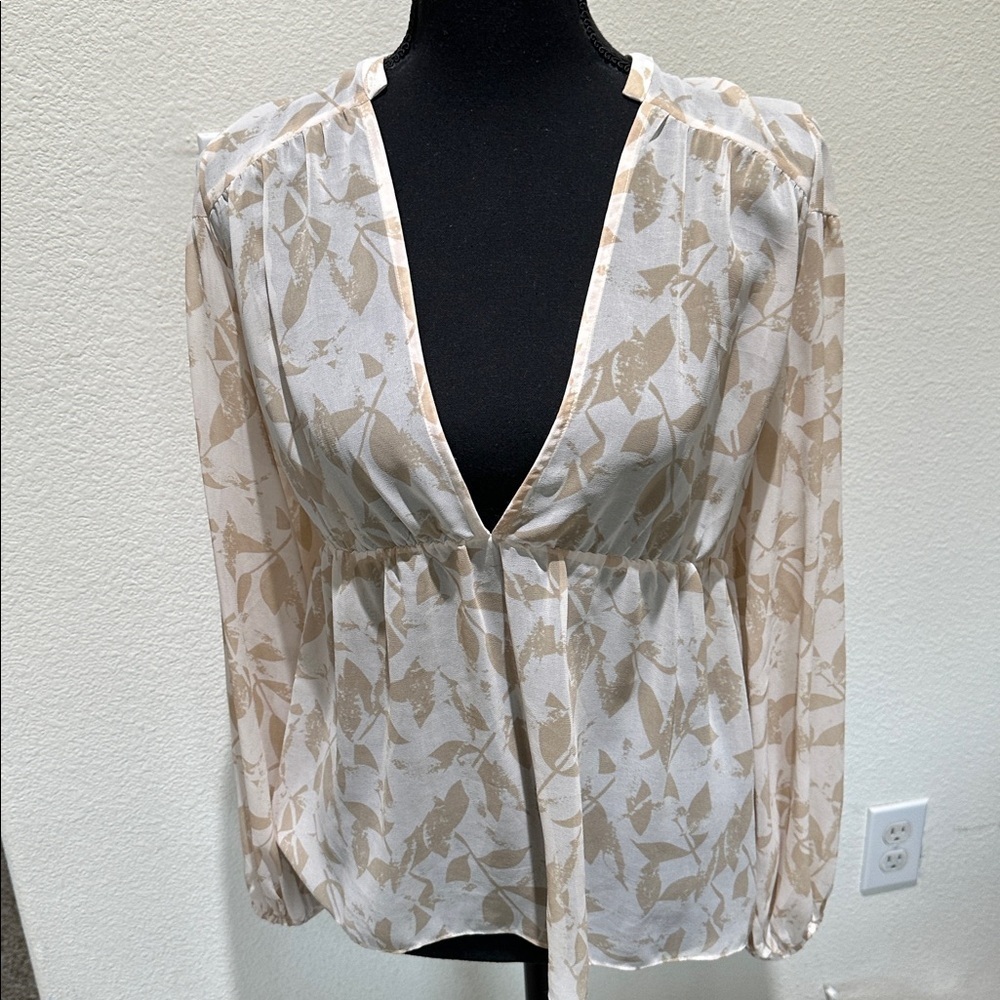 CAbi Cream and Tan Leaf Pattern Blouse - Picture 3 of 5